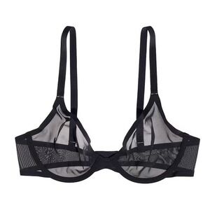 NWOT CUUP 36D The Plunge Mesh Black Sheer Underwire Bra 124225